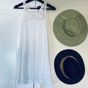 Full Tilt White Boho Crochet Summertime Beachy Tank Tunic/Mini Dress | Size: L